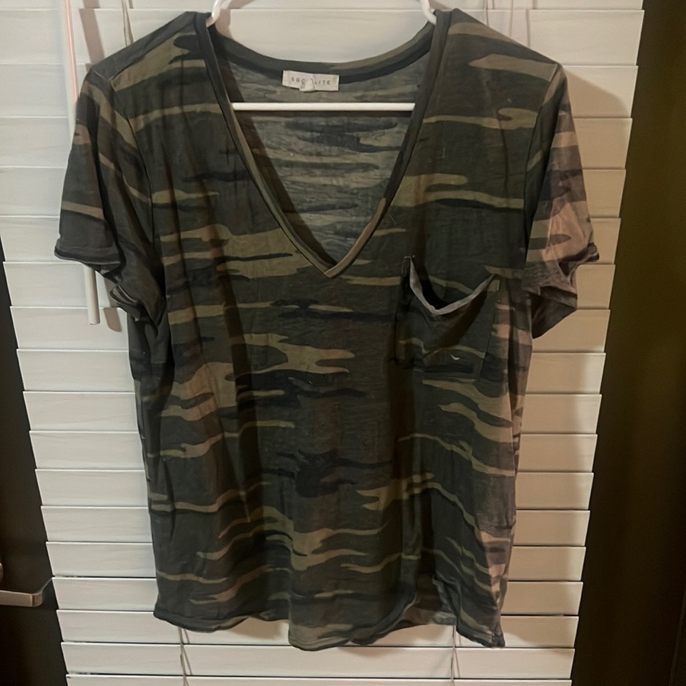 Army Camo V Neck T shirt